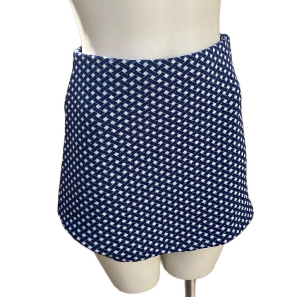 Zara Y2K Rib Knit Stretch Mini Skirt Navy White Lattice Print Size XS S NWT